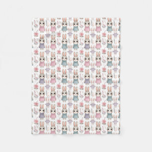 Cute Watercolor Bunny Seamless Pattern Fleece Blanket