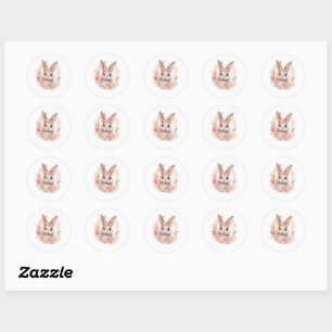 Cute Watercolor Bunny Sticker with Flowers