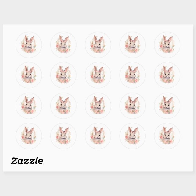 Cute Watercolor Bunny Sticker with Flowers (Sheet)