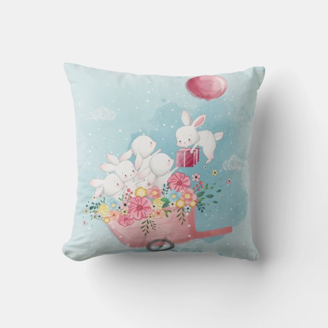 Cute Watercolor Bunny Throw Pillow (Front)