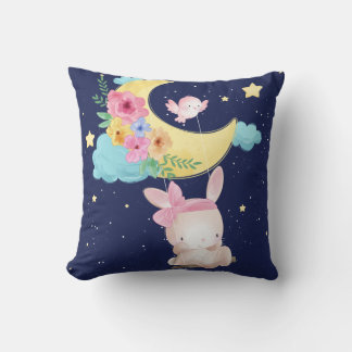 Cute Watercolor Bunny Throw Pillow