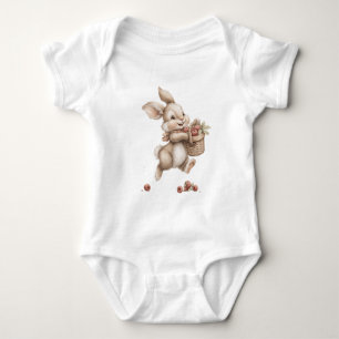 Cute Watercolor Bunny with Strawberries Baby Bodysuit