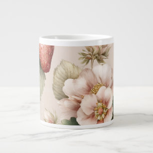 Cute Watercolor Bunny with Strawberries Large Coffee Mug