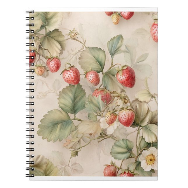 Cute Watercolor Bunny with Strawberries Notebook (Front)