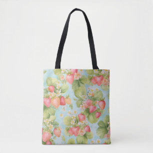 Cute Watercolor Bunny with Strawberries Tote Bag