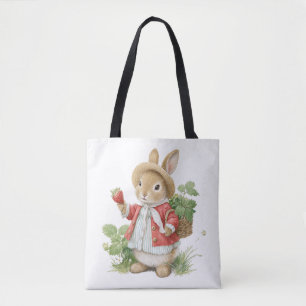 Cute Watercolor Bunny with Strawberries Tote Bag