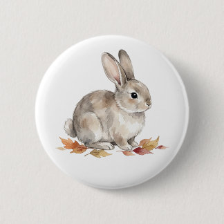 Cute Watercolor Bunny Woodland Animal Button