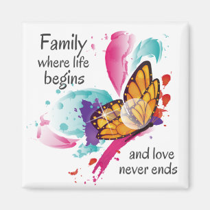 Cute Watercolor Butterfly Family Life Quote Magnet