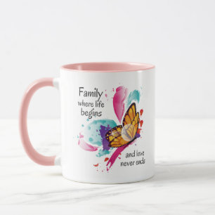 Cute Watercolor Butterfly Family Life Quote Mug