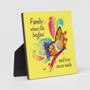 Cute Watercolor Butterfly Family Life Quote Plaque
