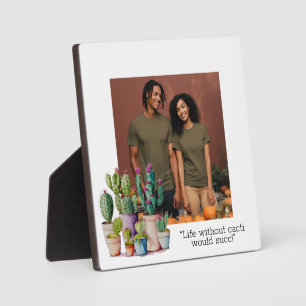 Cute watercolor cacti cactus personalise photo plaque