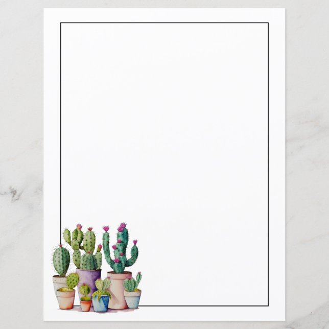 Cute watercolor cacti cactus succulents in pots (Front)