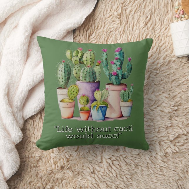 Cute watercolor cacti cactus succulents in pots cushion (Blanket)