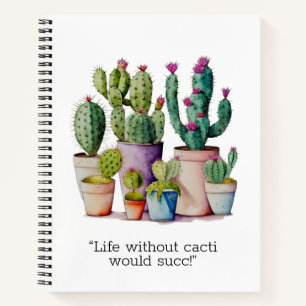 Cute watercolor cacti cactus succulents in pots notebook
