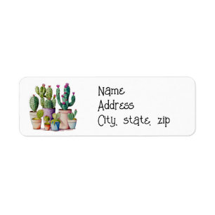 Cute watercolor cacti cactus succulents in pots return address label