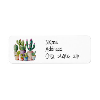 Cute watercolor cacti cactus succulents in pots return address label