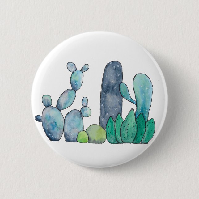 Cute Watercolor Cactus Button (Front)