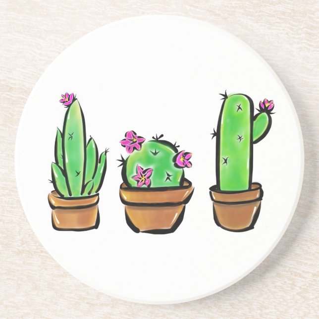 Cute watercolor Cactus cacti succulents  Coaster (Front)