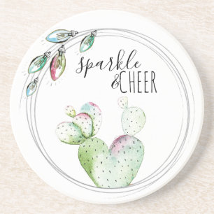 Cute Watercolor Cactus Christmas Coaster