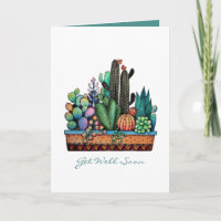 Cute Watercolor Cactus Garden In Beautiful Pot