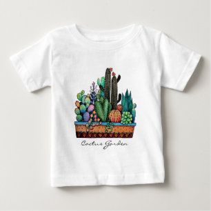 Cute Watercolor Cactus Garden In Pot Baby T-Shirt