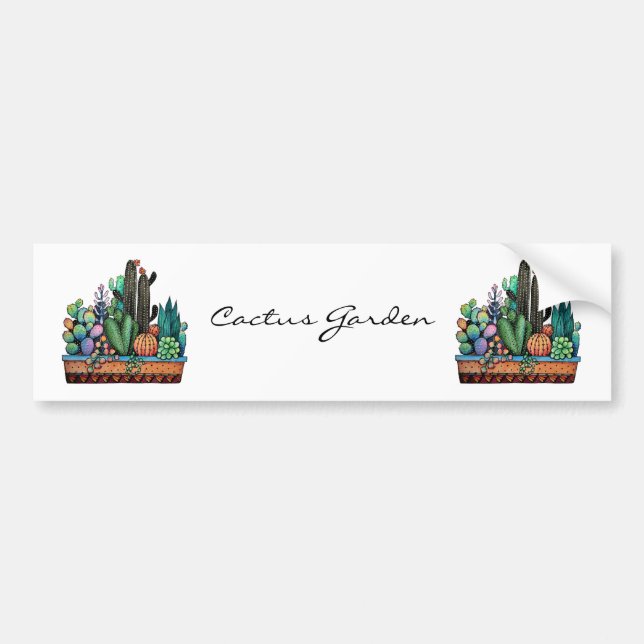 Cute Watercolor Cactus Garden In Pot Bumper Sticker (Front)