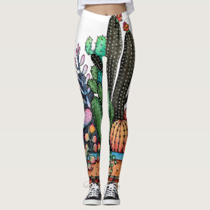 Cute Watercolor Cactus Garden In Pot Leggings