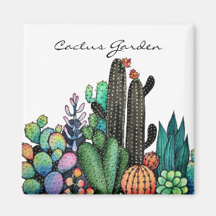 Cute Watercolor Cactus Garden In Pot Magnet