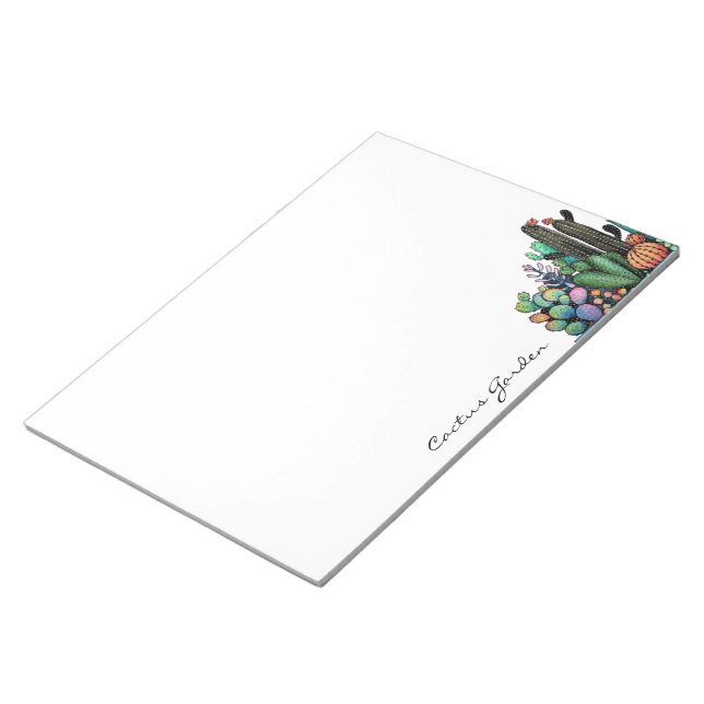 Cute Watercolor Cactus Garden In Pot Notepad (Angled)