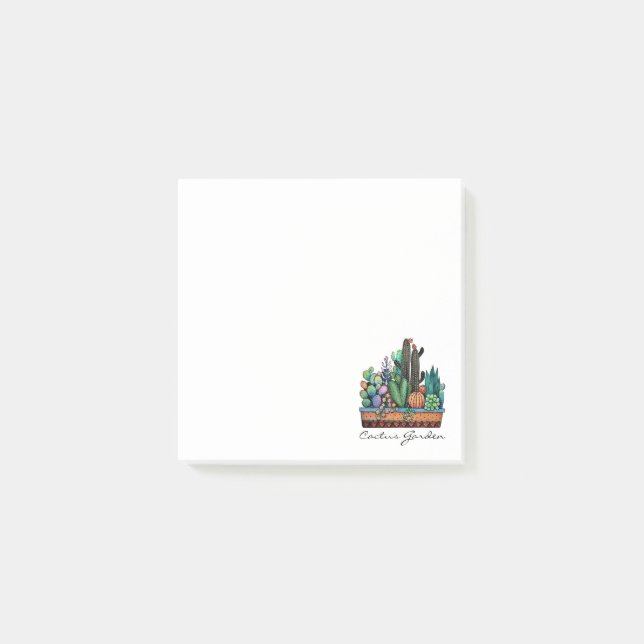 Cute Watercolor Cactus Garden In Pot Post-it Notes (Front)