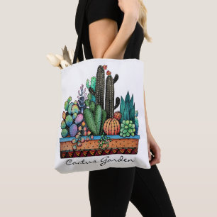Cute Watercolor Cactus Garden In Pot Tote Bag