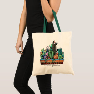 Cute Watercolor Cactus Garden In Pot Tote Bag