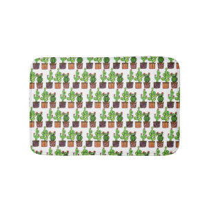 Cute Watercolor Cactus In Pots Bath Mat