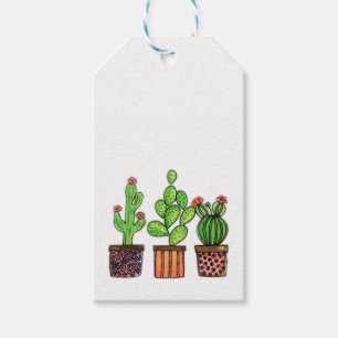 Cute Watercolor Cactus In Pots Gift Tags