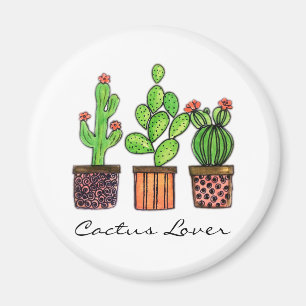 Cute Watercolor Cactus In Pots Magnet