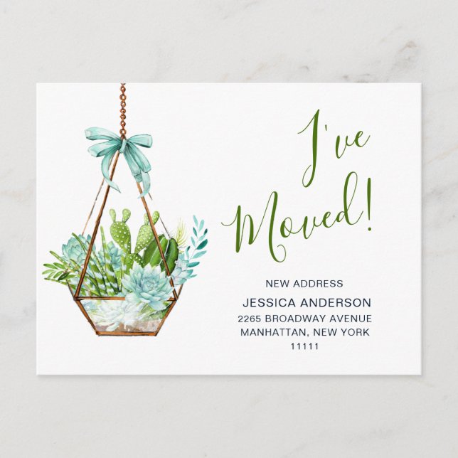 Cute Watercolor Cactus Moving Announcement Postcard (Front)