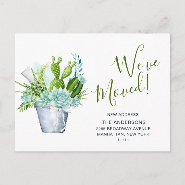 Cute Watercolor Cactus Moving Announcement Postcard (Front)