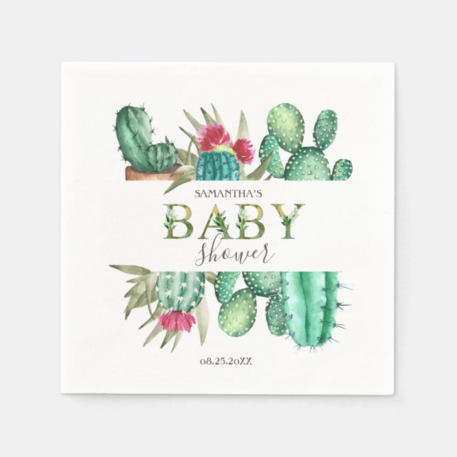 Cute Watercolor Cactus Napkin (Front)