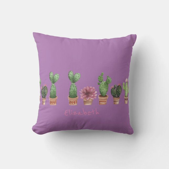Cute Watercolor Cactus- Personalised Cushion (Front)