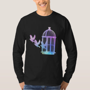 Cute Watercolor Cage Birds Flying Art Bird Watchin T-Shirt
