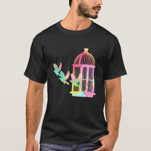 Cute Watercolor Cage Birds Flying Art Bird Watchin T-Shirt