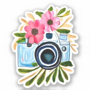 Cute Watercolor Camera and Flowers