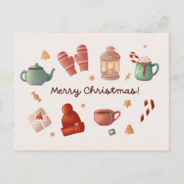 Cute watercolor candy cane winter Christmas Card