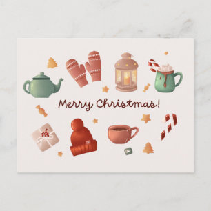 Cute watercolor candy cane winter Christmas Card
