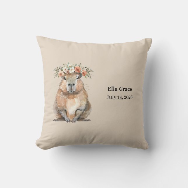 Cute Watercolor Capybara Cushion (Front)