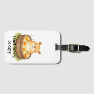 Cute Watercolor Capybara in Hot Tub with Oranges & Luggage Tag