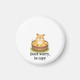 Cute Watercolor Capybara in Hot Tub with Oranges & Magnet