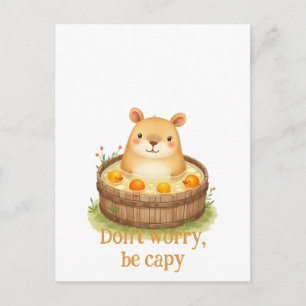Cute Watercolor Capybara in Hot Tub with Oranges & Postcard