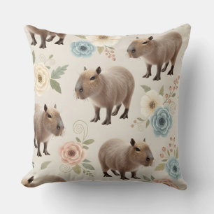 Cute Watercolor Capybara Seamless Pattern Cushion