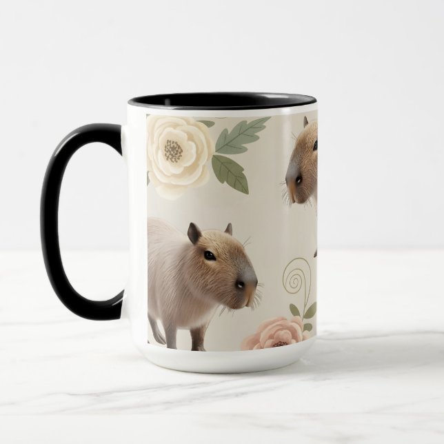 Cute Watercolor Capybara Seamless Pattern Mug (Left)